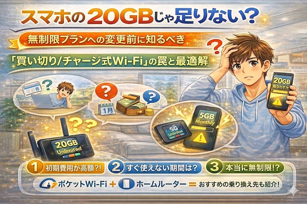スマホの20GBじゃ足りない？無制限プランへの変更前に知るべき「買い切り/チャージ式Wi-Fi」の罠と最適解