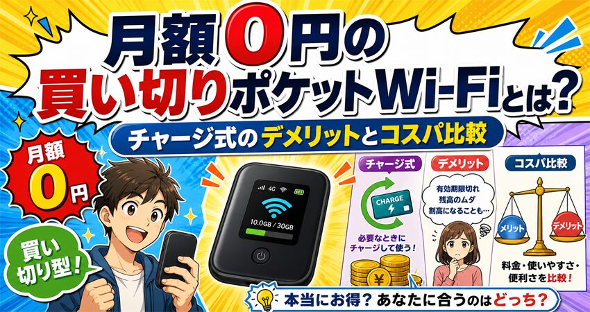 【罠に注意】月額0円の買い切りチャージ式ポケットWi-Fiとは？デメリットと無制限プランとのコスパ比較